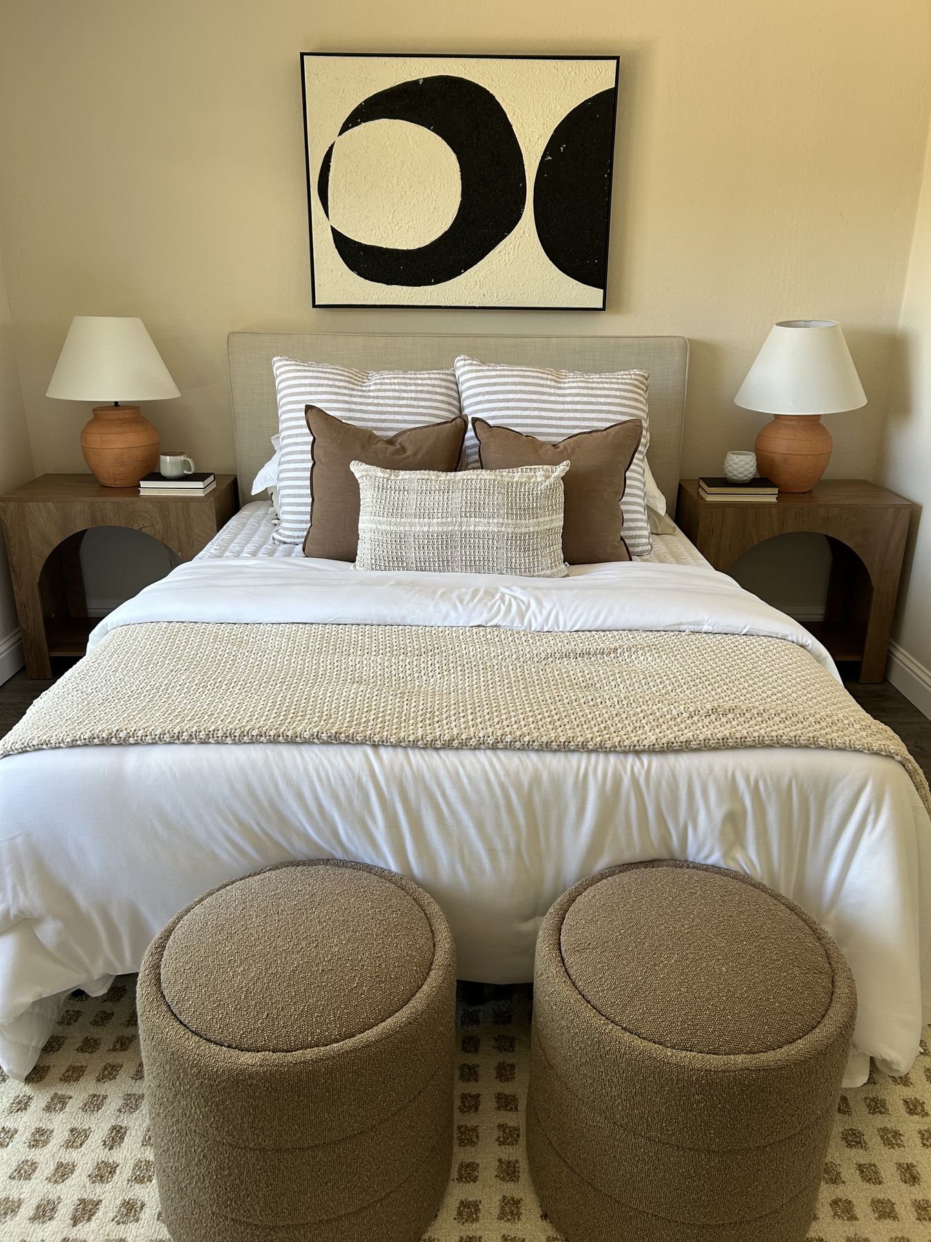 Primary bedroom staged by Feather & Pine, Heaton Moor, San Jose