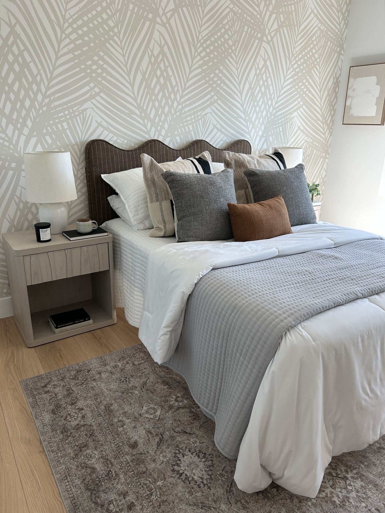Primary bedroom staged by Feather & Pine, Kensington, Fremont