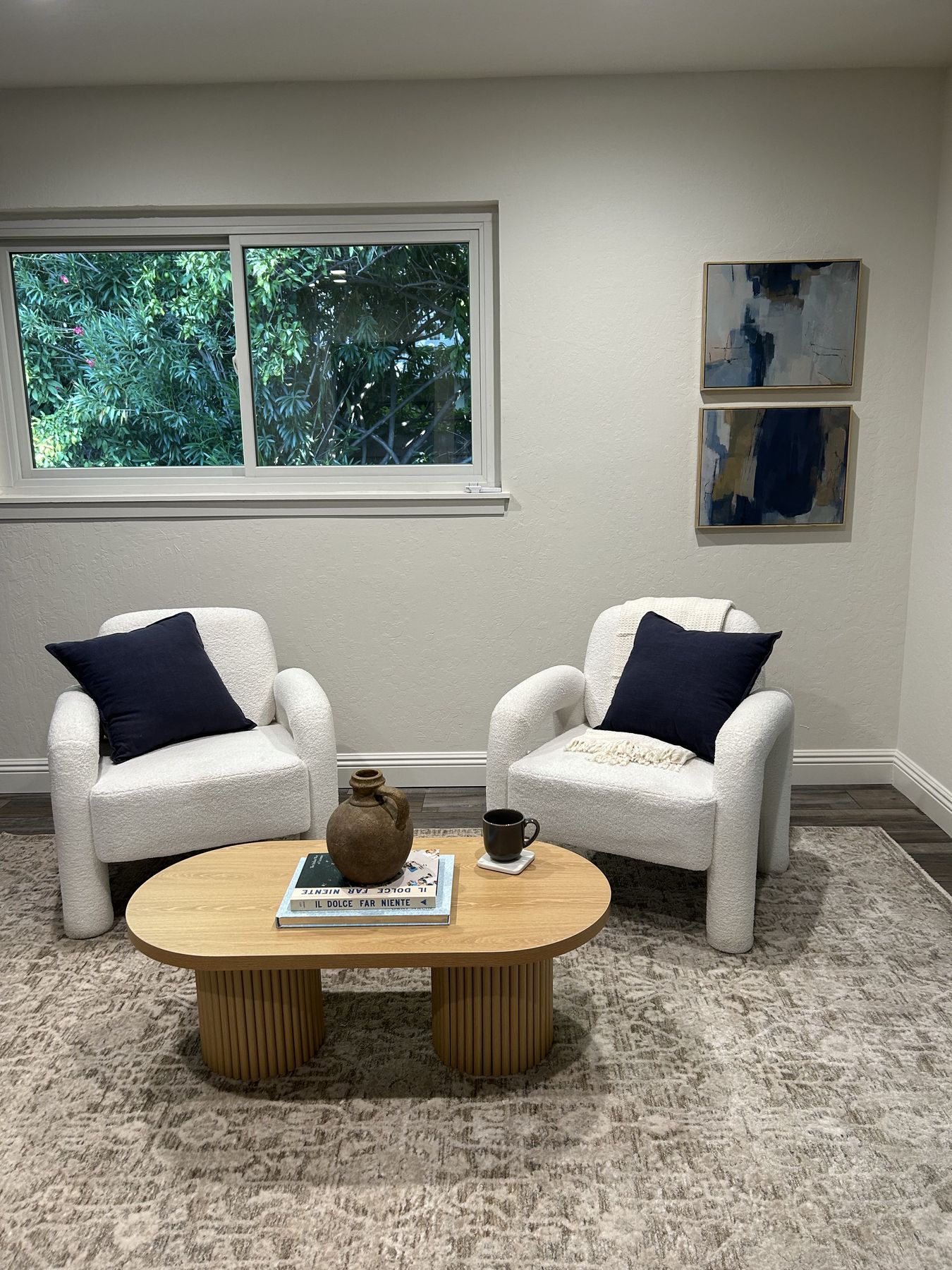 Sitting area staged by Feather & Pine, Kingston, Walnut Creek