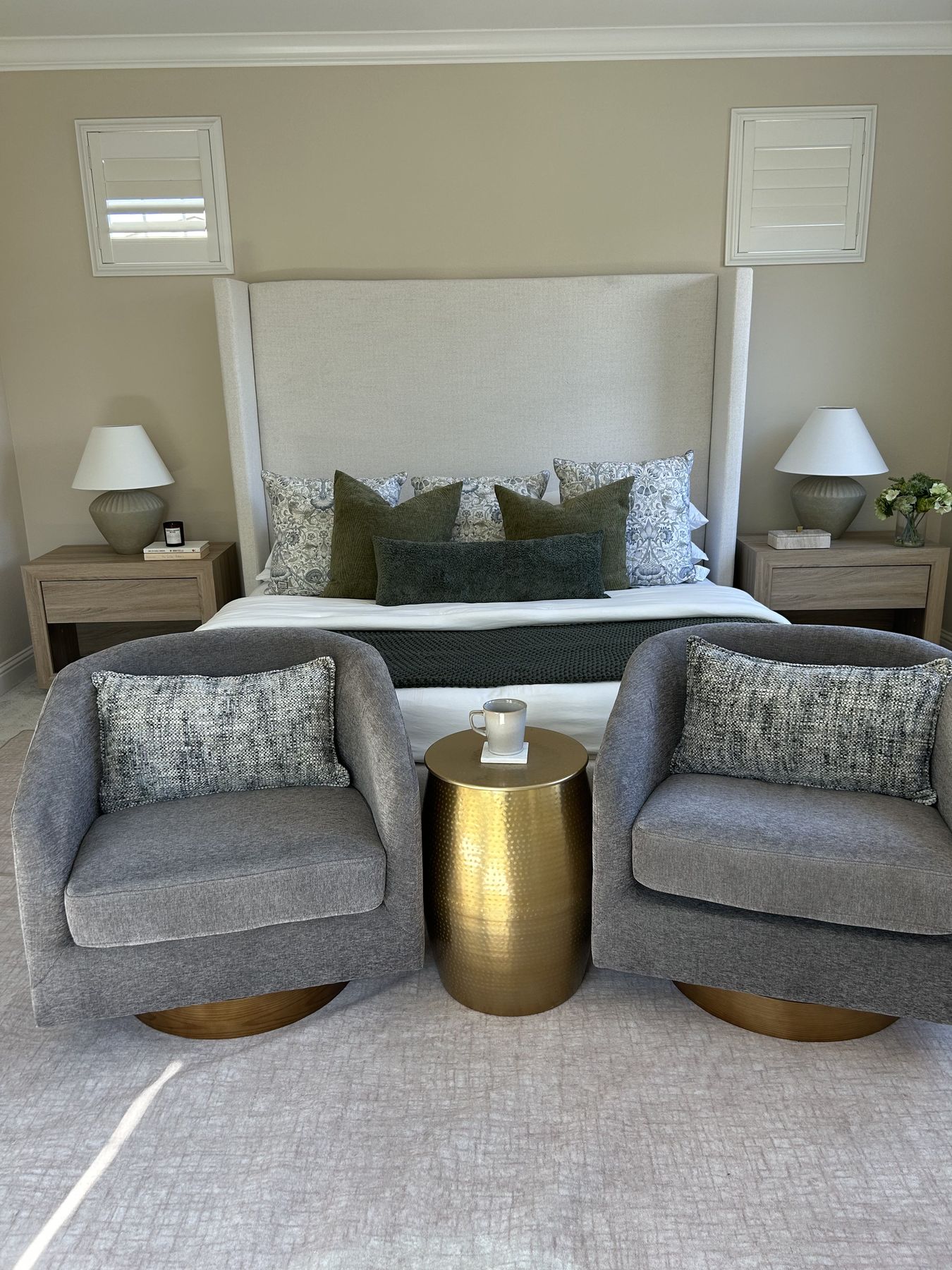 Primary bedroom staged by Feather & Pine, Madden, Dublin