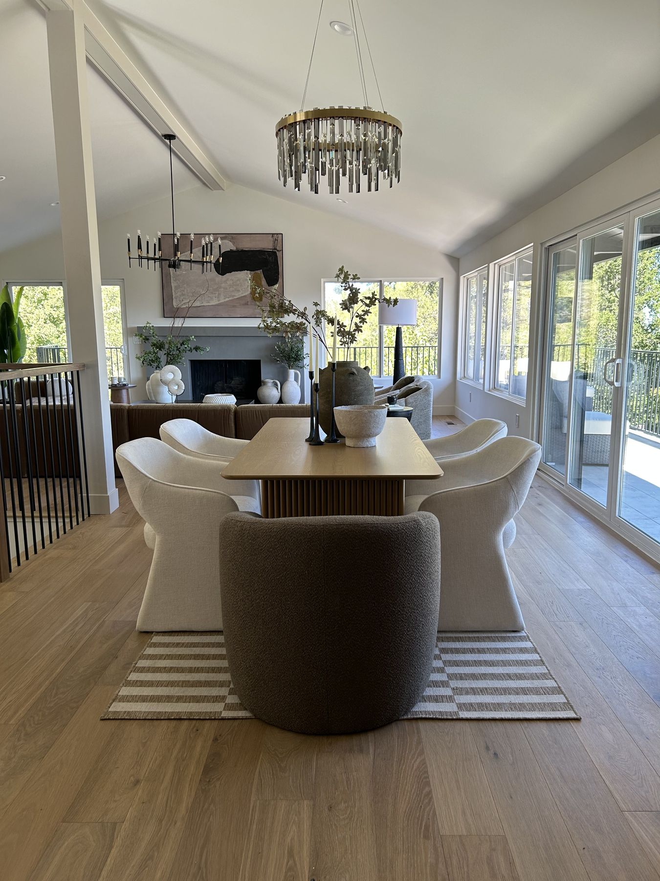 Dining and great room staged by Feather & Pine, Montcrest Place, Danville