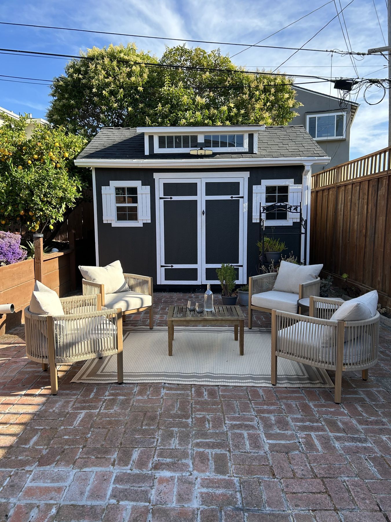 Patio staged by Feather & Pine, Pepper Drive, San Bruno