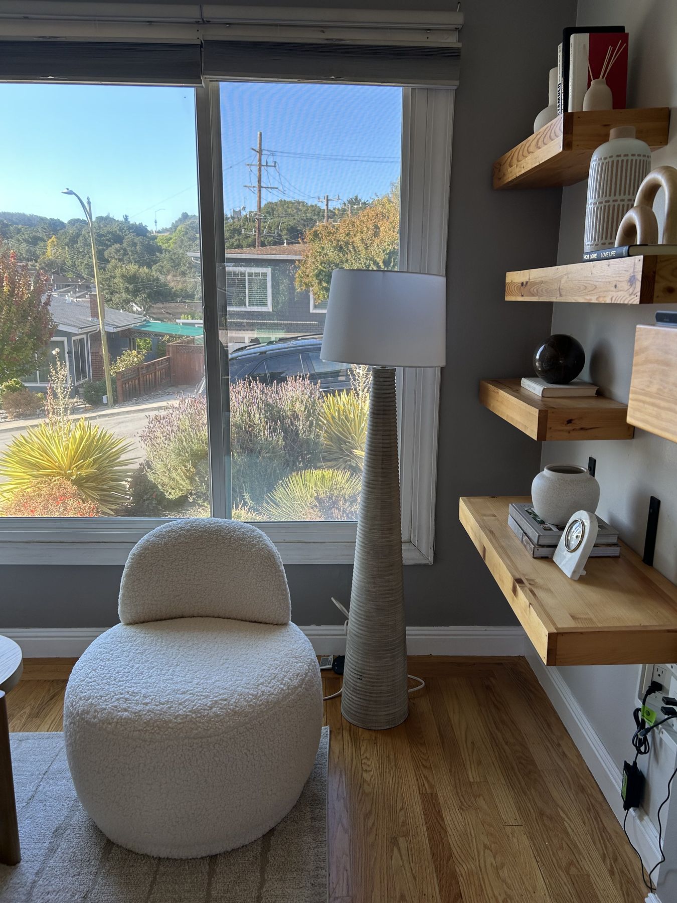Reading corner staged by Feather & Pine, Pepper Drive, San Bruno
