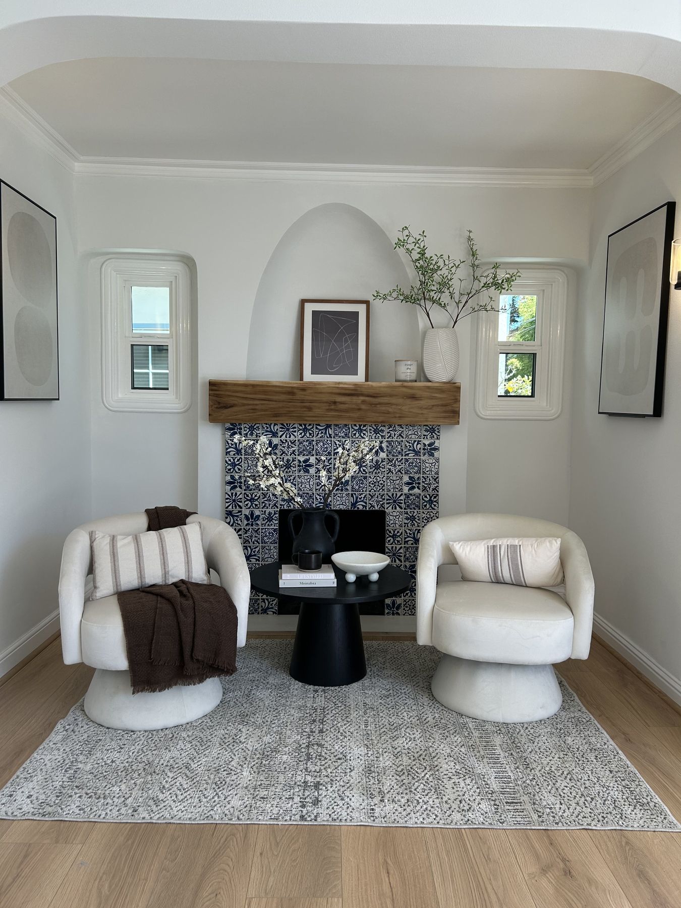 Fireplace staged by Feather & Pine, Sheffield, Oakland