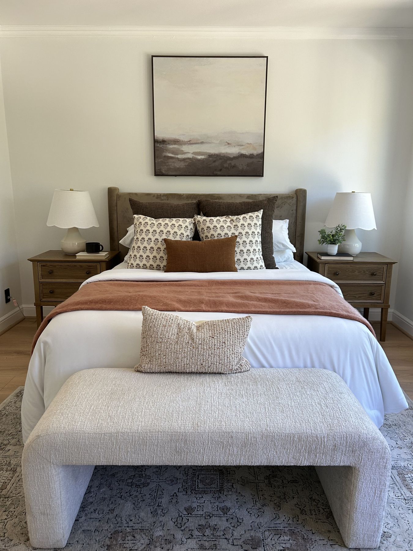 Primary bedroom staged by Feather & Pine, Sheffield, Oakland