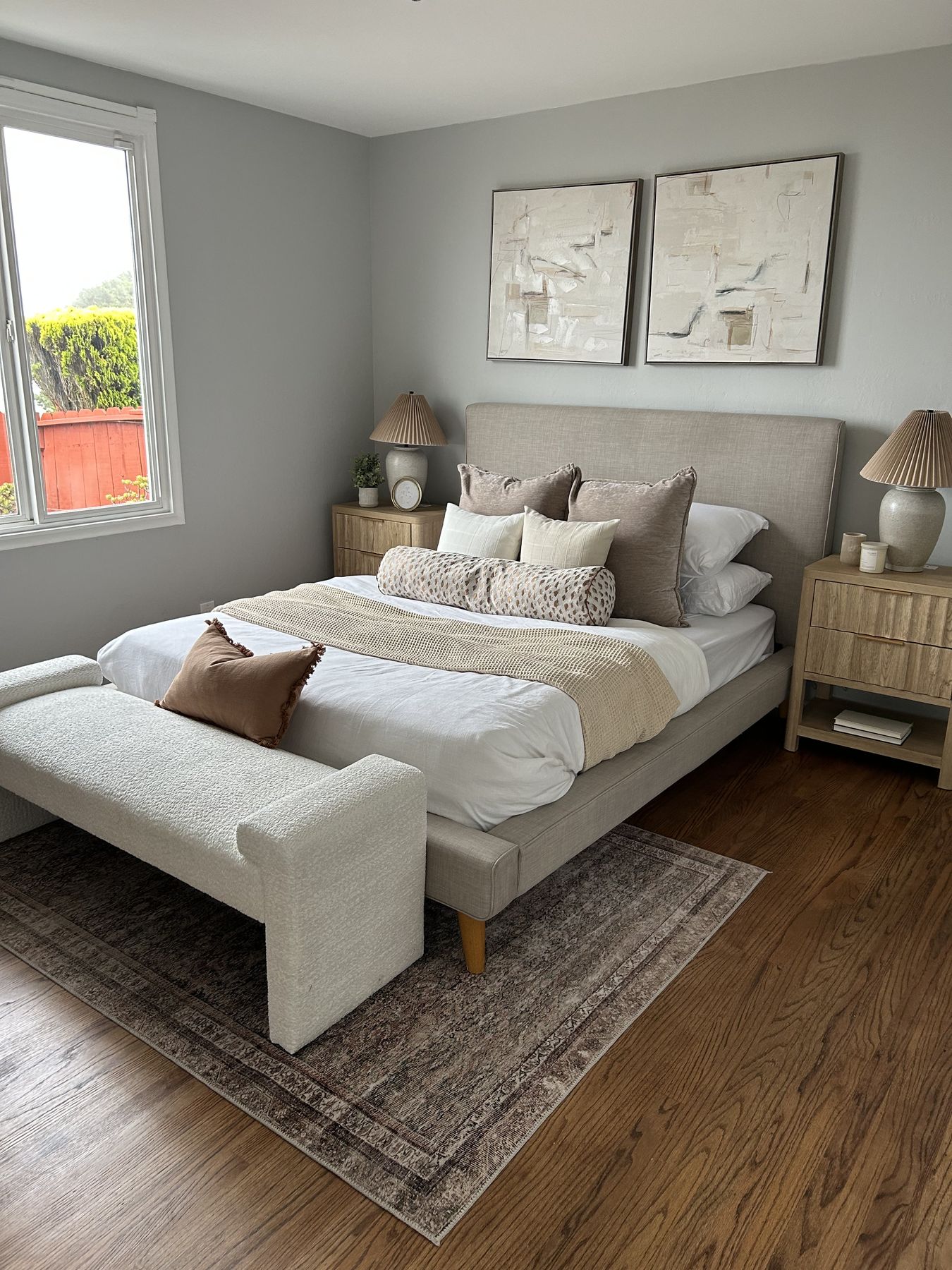Primary bedroom staged by Feather & Pine, Skyline, Daly City
